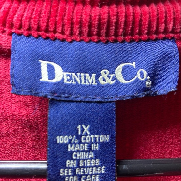 Denim&Co Red Utility Jacket Classic Collar Relaxed Fit - Picture 2 of 9